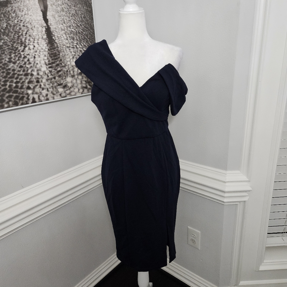Bariano Australia navy blue dress size 6 off shoulder - Picture 3 of 9